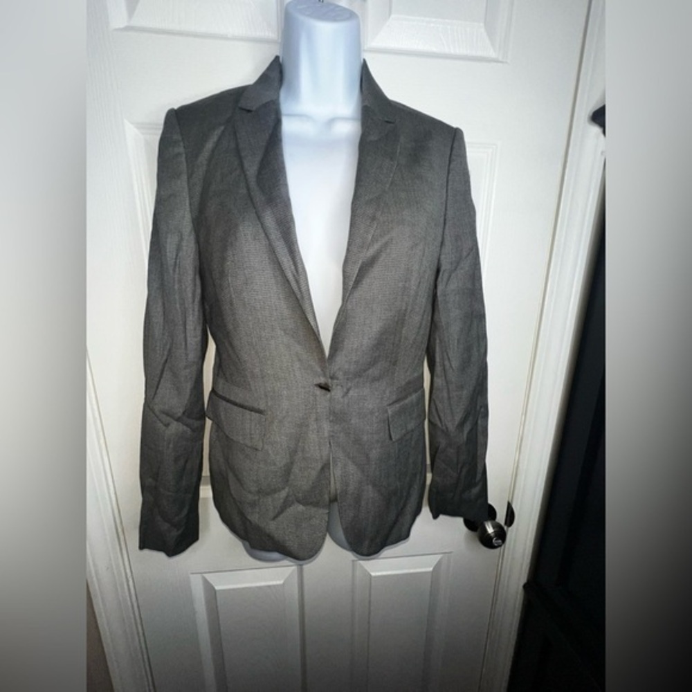 BOSS Hugo Boss Womenโs US 4 Virgin Wool Gray Suit Jacket Blazer UK 8 FR 38